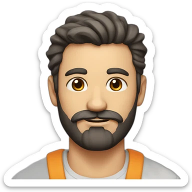 A man with a well-defined beard and mustache, complemented by strong eyebrows. The man's age, estimated to be in his mid-thirties.  sticker