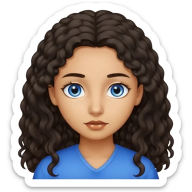 Girl with olive skin, blue eyes and dark semi curly long hair sticker