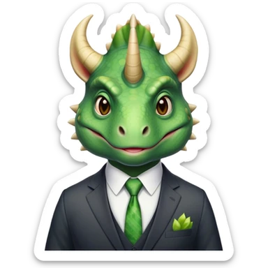 faces of different office green triceratops in a suit sticker