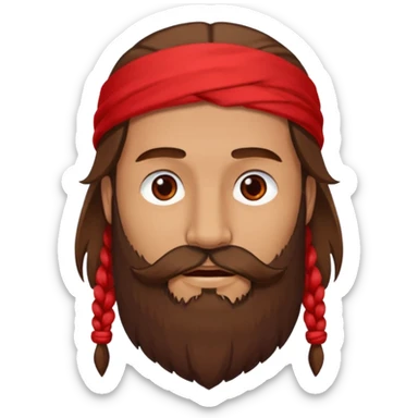 A man with a beard, long hair and a red thread sticker