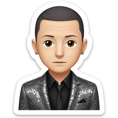 Chester Bennington with sequin gray suit jacket with black shirt sticker