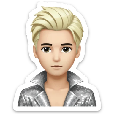 Bill Kaulitz with platinum blonde hair, silver sequin outfit  sticker