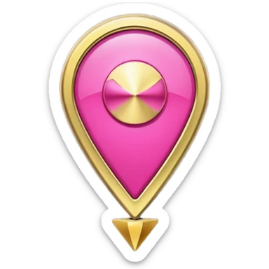 A dark pink location pin with golden details and accents.  sticker