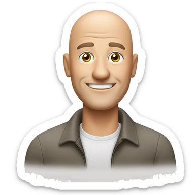 a bald friendly man who is welcoming in his mid 50s with no spectacles and no facial hair for a travel tour guide company logo sticker