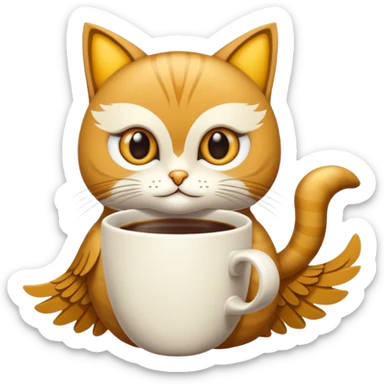 crea un gato con alas de búho con pelaje color cafe y blanco sticker