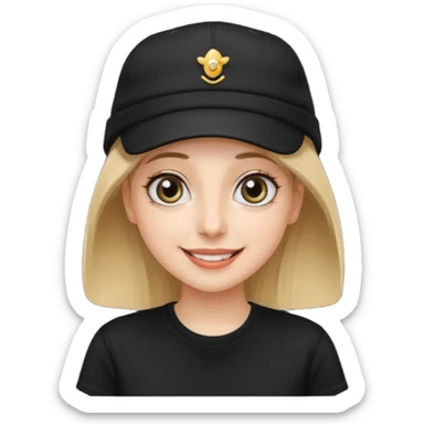 나는 여자이고 눈이 큰 편이고 MBTI는 ENTP야.  모자를 즐겨 써. 검정색 티셔츠를 입혀줘. 성격은 웃기고발랄하게 표현됐으면좋겠어. sticker