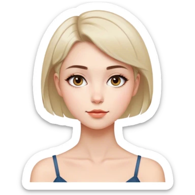 Kısa saçlı doğal makyajı olan güzel bir kız saçı köprücük kemiğine denk geliyor ve gözlükleri yok sticker