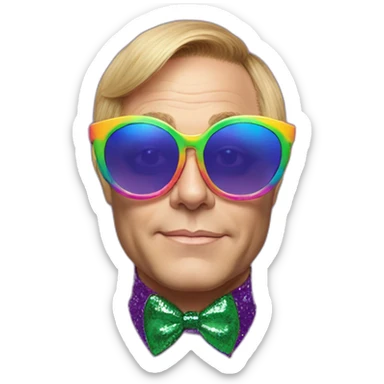 elton john in oversized cat-eye colorful sunglasses for mardi gras sticker
