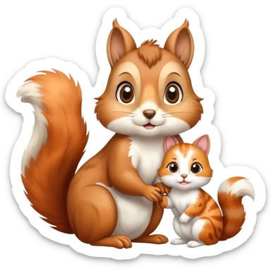 Squirrel with a little cats  sticker