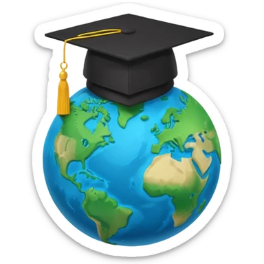 Planet Earth in a black graduation cap, minimalism, 3D, material design sticker