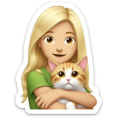 tricolor cat in the arms of a blonde girl sticker