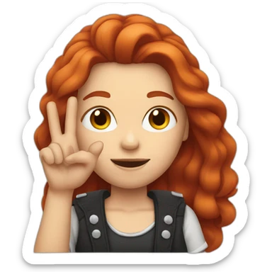 red-haired woman showing rocker sign with her hand sticker