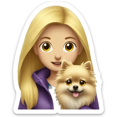 Blonde girl walking pomeranian under the rain sticker
