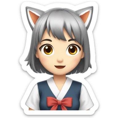 Surprised black haired fox girl in Japanese school uniform sticker
