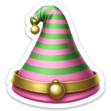 Realistic isolated pink and green Striped elf hat with bells. sticker