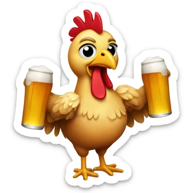 Chicken holding a beer sticker