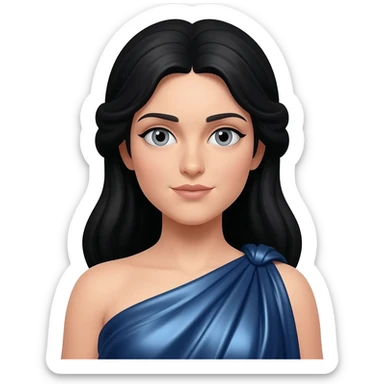 Minerva from Roman Mythology with grey eyes, long black hair, deep blue metallic peplos sticker