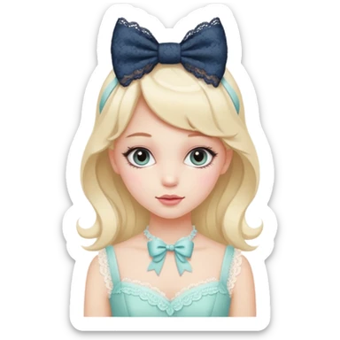 coquette girl, soft pastel colors, bows, lace, feminine, cute sticker