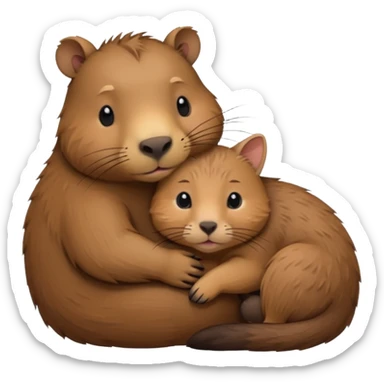 capybara and a cat cudding with each other sticker