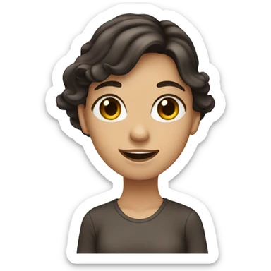 female waving with dark brown hair and brown eyes long wavy hair sticker