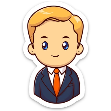 Russian leader with serious expression, short blonde hair, blue eyes, in formal suit sticker