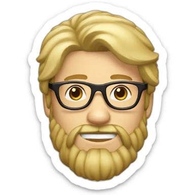 blonde guy with a visible mullet and black and brown glasses and silver earrings with a beard sticker