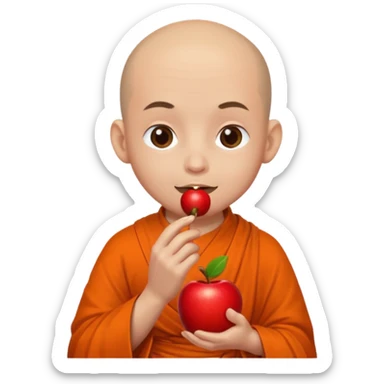 Monk eating an apple sticker
