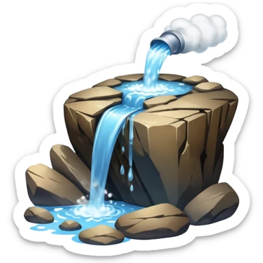 water pouring onto rocks with steam sticker