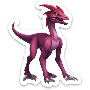 Mauve-maroon-red-violet-colored edgy anthro-genesect-velociraptor-scalie-sona-Fakémon-hybrid with a mane on head and back and horns full body sticker