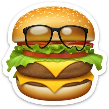Generate a playful burger emoji wearing sunglasses, symbolizing a fun cheat meal moment. sticker