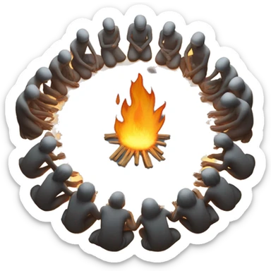 ritual with people kneeling in a circle with flame in the middle  sticker