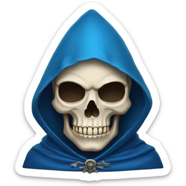skull wearing blue hood and cloak sticker