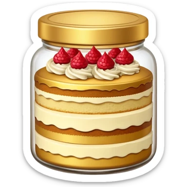 A layered small jar of cake that is gold outline black background  sticker