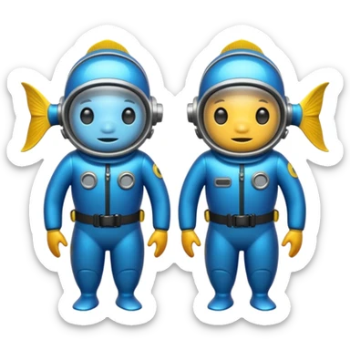 Two fish in dive suit decompressing  sticker