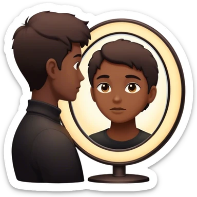 Un espejo con un brillo hipnótico en el centro de un espacio oscuro y una persona en silueta sticker