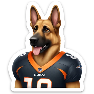 German Shepard with broncos jersey sticker