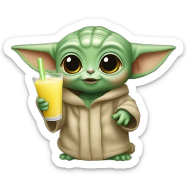 baby Yoda drinking a Pina colada with a straw sticker