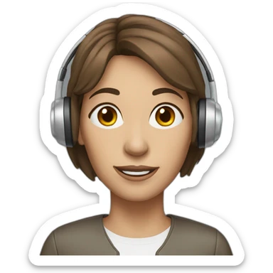 women wearing headset, age 55, no glasses, brown hair, gray eyes sticker