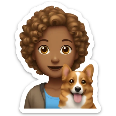 LIGHT BROWN SLIN GIRL WITH CURLY BROWN HAIR and a CORGI sticker