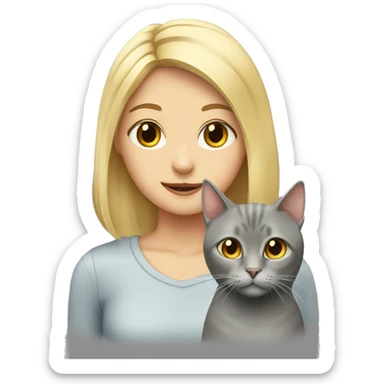 Grey cat with blonde girl sticker