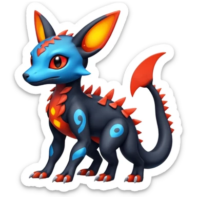 Cute Exotic Colorful Guilmon-Salandit-Umbreon-Fakémon-hybrid-creature (full body)  sticker
