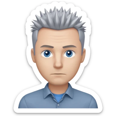 40 yr old white man short spike hair grey dress shirt blue eyes no smile sticker