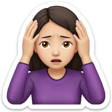 Asian woman agonizing over her head with her hands sticker