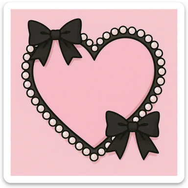 pastel goth heart with black bows and pearls, soft pink and black, cute gothic style sticker