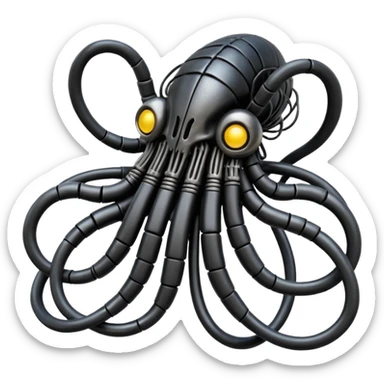 tangled black cables shaping a biomechanical creature, Giger style sticker
