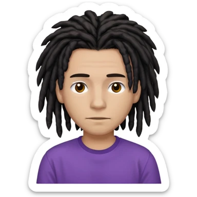 medium brown teen with black dreads and brown eyes that has a small faint mustache and purple shirt sticker
