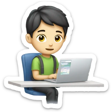 finance korean boy working on lapto sticker