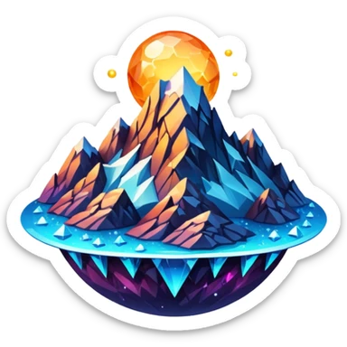 planet, surface covered in glowing crystals and mountain  sticker