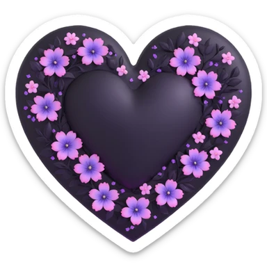 goth sakura heart, black heart with iridescent sakura petals, soft glow sticker