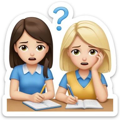 ella (a brunette) and rachel (a blonde) are two students, and they are crying while doing their calculus homework sticker